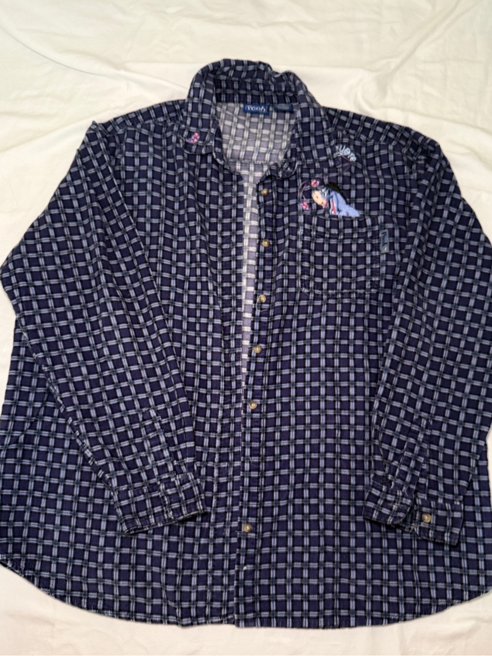 Disney Eeyore Blue and Gray Plaid Shirt